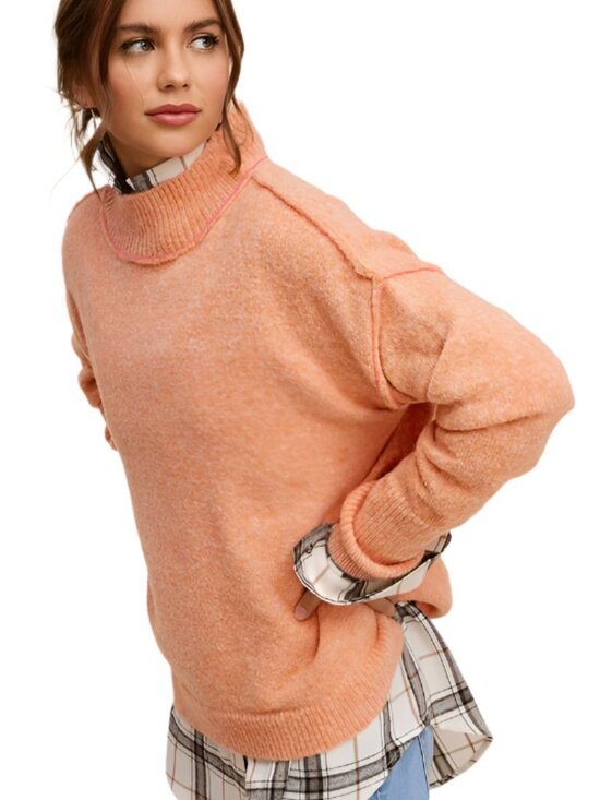 None Tops - Size Medium Light Orange Long Sleeve Turtleneck Sweater